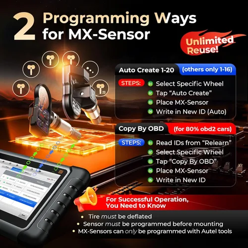 Miniatura 3 de Autel Sensor TPMS 1 sensor, válvula de metal MX-Sensor 315 MHz + 433 MHz, programable universal especialmente diseñado para reemplazo de sensores