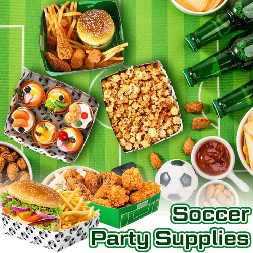 Miniatura 6 de Teling Paquete de 36 suministros para fiesta de fútbol, platos grandes de fútbol de 5 libras, cuencos de papel, botes de comida, botes desechables
