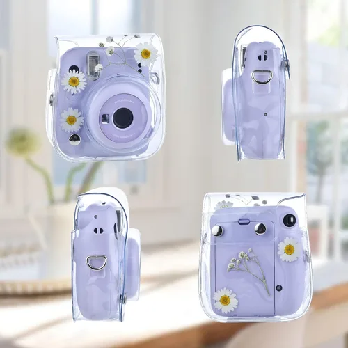 Miniatura 4 de Mini11 - Funda transparente para Instax Mini 11/9/8/8+/40 Cámara instantánea con flores secas de PVC con correa ajustable