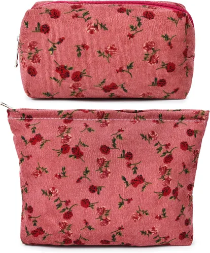 Miniatura 14 de SOIDRAM 2 Piezas de Bolsa de Maquillaje a Rayas Grande, Bolsa de Cosméticos de Cordura de Gran Capacidad, Bolsa de Lona Mixta de Artículos de Rayas