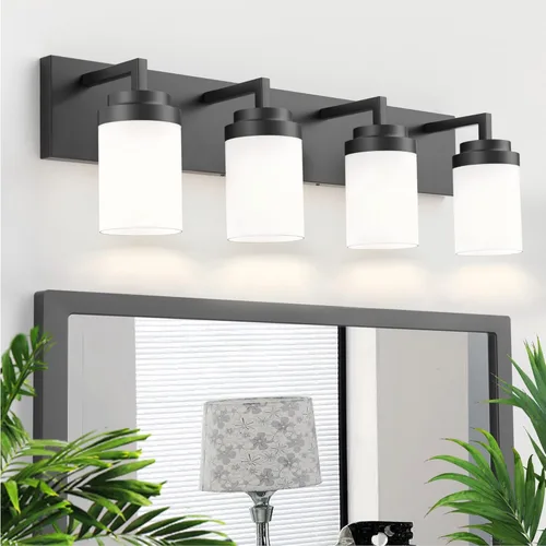 Miniatura 11 de Juego de 2 apliques de pared negros mate, con pantalla de cristal transparente, lámpara de montaje en pared para dormitorio, espejo y sala de estar