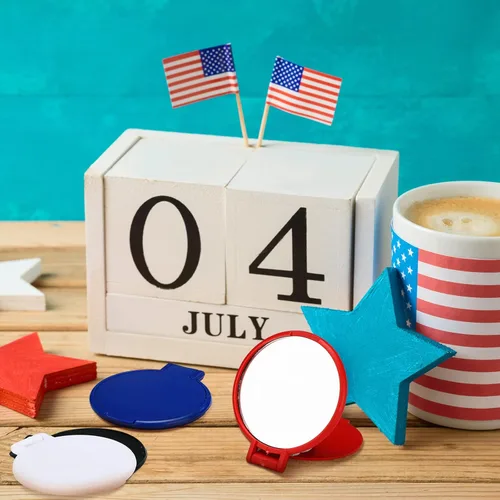 Miniatura 5 de Weysat 48 piezas de espejo compacto para el 4 de julio, regalos para el Día de los Caídos, rojo, blanco, azul, negro, mini espejo de bolsillo