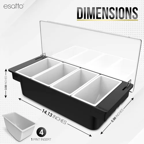 Miniatura 4 de Esatto - Porta condimentos para bar, bandeja de guarnición refrigerada con tapa para bar, 4 insertos de 1/2 pinta, con 12 vertedores para botellas