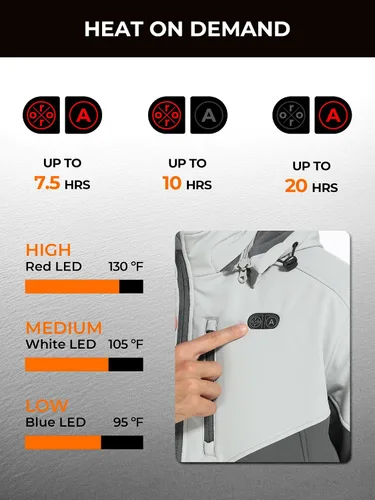 Miniatura 3 de ORORO Chaqueta térmica de doble control para hombre con 5 zonas de calor, hasta 20 horas de calor