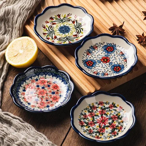 Miniatura 3 de Sizikato 4 platos de porcelana para aperitivos, plato de salsa de 4 pulgadas, patrón de flores exóticas