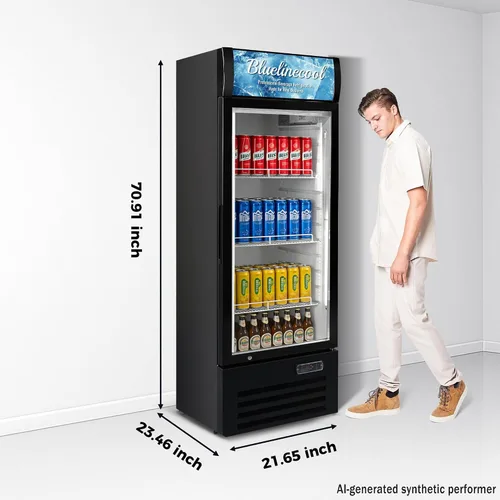 Miniatura 2 de Refrigeradores comerciales Bluelinecool 9 pies cúbicos verticales para exhibición, enfriador de bebidas con puerta de vidrio y luz LED, estantes