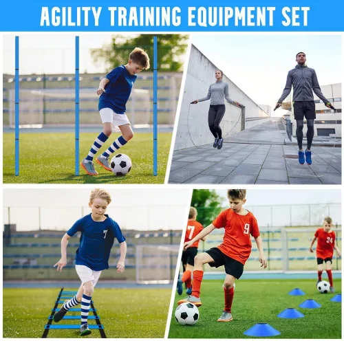 Miniatura 4 de Equipo de entrenamiento de agilidad de fútbol, incluye escalera de agilidad de 20 pies, 6 postes de agilidad ajustables, 10 conos de disco, juego