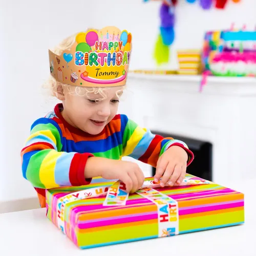 Miniatura 5 de Yunsailing 36 piezas de coronas de feliz cumpleaños para niños, coronas de papel para fiesta de cumpleaños para regalos de aula, coronas para fiesta