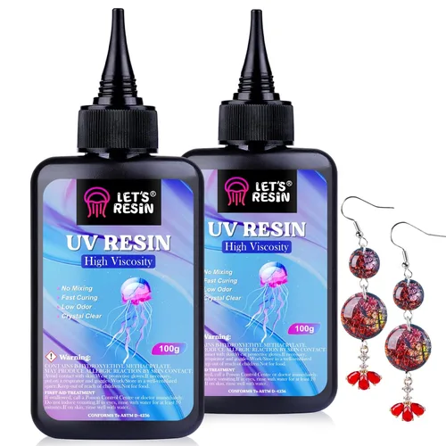 LET'S RESIN Resina UV, Kit de Resina UV de Alta Viscosidad Transparente y Gruesa de 200g, Resina Epóxica Ultravioleta de Curado Rápido y Baja