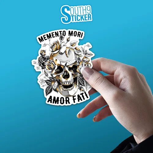 Miniatura 5 de Calcomanías de vinilo troqueladas con diseño de Memento Mori Amor Fati Skull Gold Roses Flowers para casco duro, botella de agua, laptop, monopatín