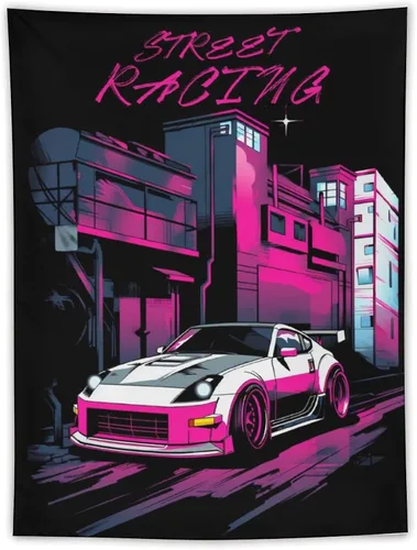 Miniatura 11 de QEOPGNE Tapiz grande para colgar en la pared, diseño de puente de puerta dorada, grandes olas, japonés, retro, Jdm, auto, R34, tapiz para 2