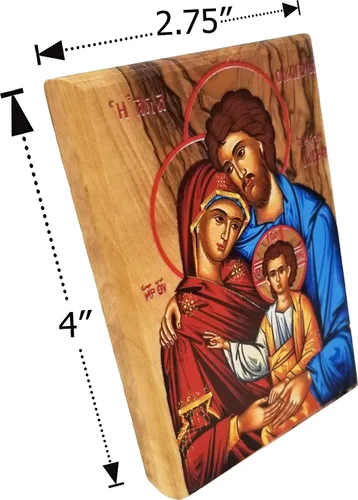Miniatura 5 de Logos Trading Post Icono a todo color de madera de olivo de tierra santa de Israel, Sagrada Familia - Jesús, Virgen María y José, placa de icono