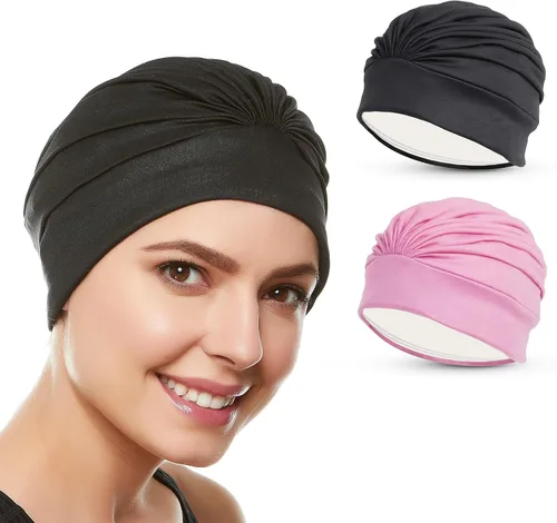 Miniatura 23 de BEEMO Gorros de natación para mujer, turbante de natación, de poliéster, con forro de látex, plisado para mujer Púrpura