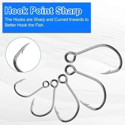 Miniatura 5 de Inline Single Hooks, Inline Fishing Hooks for Treble Hook Replacement Lures Plugs Baits Large Eye with Barbed Saltwater Freshwater Fishing, #4#2#1