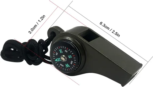 Miniatura 2 de Paquete de 2 silbatos de supervivencia de emergencia, silbatos de emergencia 3 en 1 con brújula y termómetro, silbato de seguridad fuerte con cordón