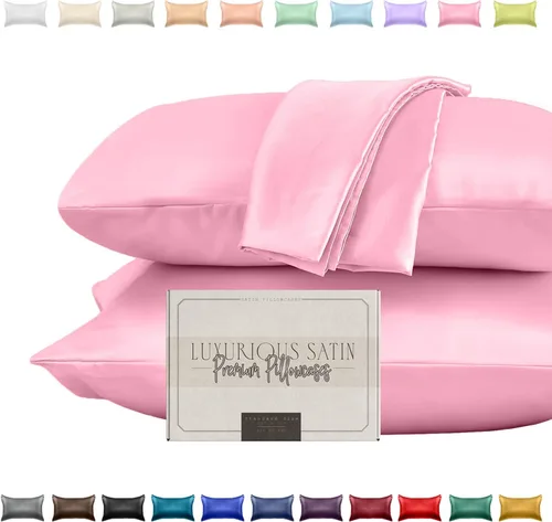 Miniatura 19 de Elegant Comfort Juego de 2 fundas de almohada de satén sedosas y lujosas para una piel y cabello más saludables, cierre con cremallera oculta