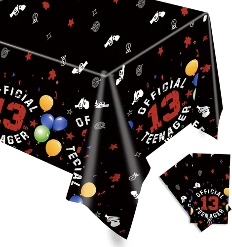 Egami Mantel para fiesta de cumpleaños de 13 años, color negro y rojo, 2 piezas, suministros para decoración de fiesta de 13º cumpleaños de niño y