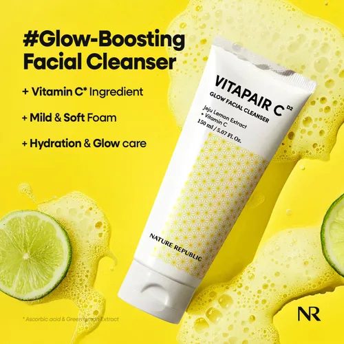 Miniatura 2 de Nature Republic Vitapair C Glow - Limpiador facial con vitamina suave, hidratante, refresca la piel, limpiador natural suave, removedor