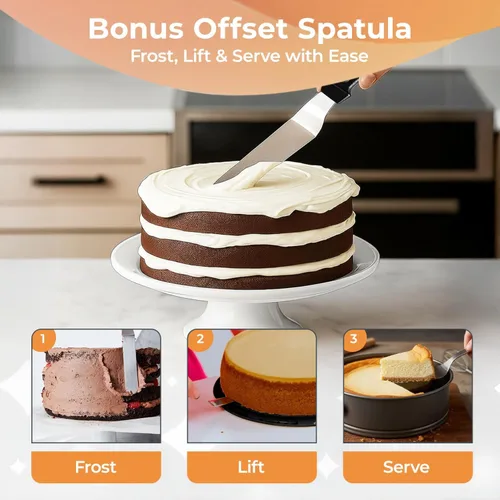 Miniatura 5 de RFAQK Molde Desmoldable Antiadherente de 9 Pulgadas – Molde Desmoldable para Tarta de Queso con Parte Inferior Extraíble, Espátula de Glaseado