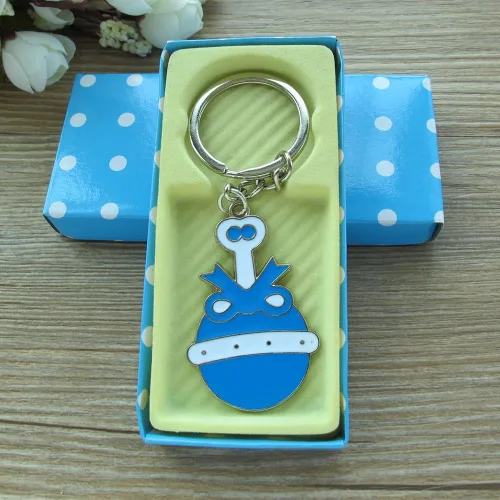 Llavero de sonajero para baby boy shower, color azul, 12 unidades, regalo de fiesta de cumpleaños para invitado/sonaja llavero decoración de mesa