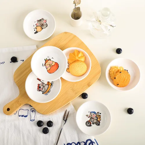 Miniatura 3 de SOCOSY Platos de cerámica súper lindos con animales de dibujos animados, platos de condimentos, pequeños tazones para alimentación de gatos, perros