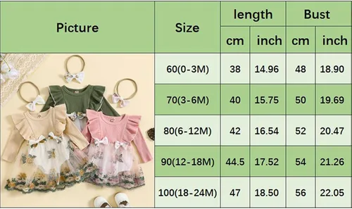 Miniatura 8 de Mameluco de manga larga con volantes para bebé niña, mameluco bordado de malla, vestido tutú para otoño
