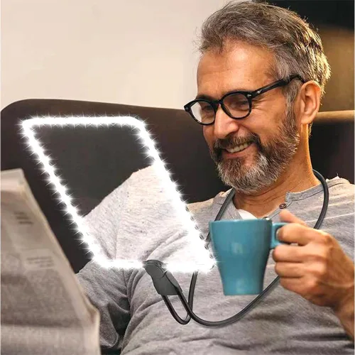 Miniatura 2 de Lupa recargable grande con luz, manos libres para el cuello, lupa de página completa con 50 luces LED y brillo ajustable para lectura, manualidades