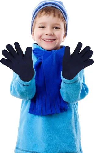 Miniatura 5 de SATINIOR 3 pares de guantes de invierno de forro polar para niños, guantes de dedos completos cálidos para niños y niñas, suministros de actividades