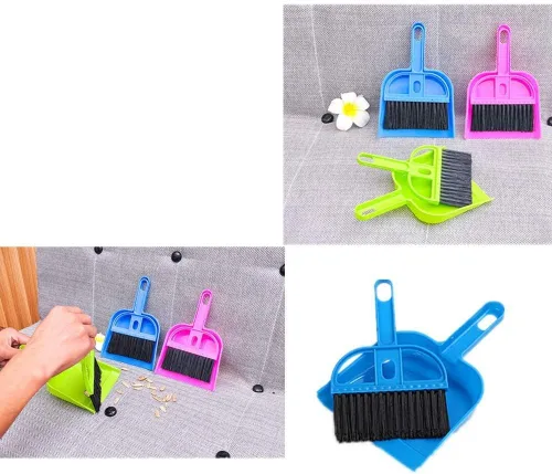 Miniatura 3 de Mini recogedor y escoba Juego de cepillos de plástico portátil (azul) utilizado para escritorio, hogar, cocina, limpieza de jaulas de cualquier