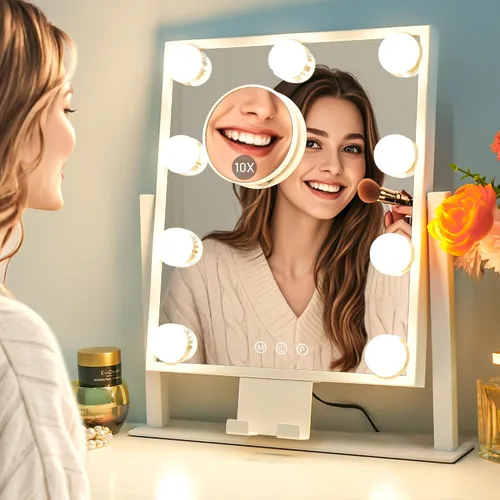 Miniatura 8 de Kottova Espejo de maquillaje con luces, espejo de tocador de 14 x 12 pulgadas, espejo de maquillaje iluminado con iluminación regulable de 3