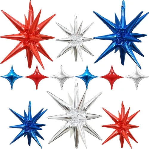 Miniatura 13 de Globos de estrella negra, 12 unidades, globos de explosión de estrella de aluminio de 27/22 pulgadas, globo de cono de Mylar de espiga grande