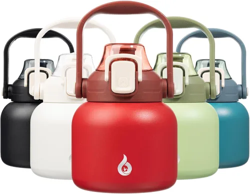 Miniatura 25 de BJPKPK - Botellas de agua aisladas con pajita, botellas de agua bonitas de 27 oz con asa, jarra de metal de acero inoxidable sin BPA, frascos 27 oz