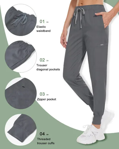 Miniatura 3 de VIAOLI Conjunto de uniforme médico para mujer, cuello en V, 5 bolsillos y pantalones deportivos con múltiples bolsillos para enfermería y trabajo