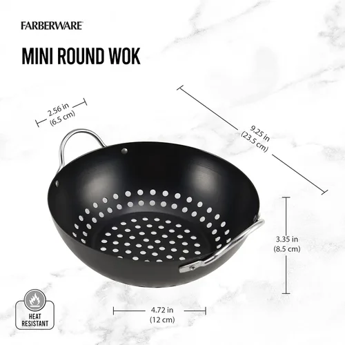 Miniatura 2 de Farberware Mini wok redondo antiadherente para barbacoa, 8 pulgadas, negro