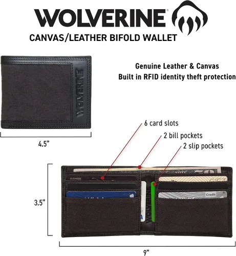 Miniatura 49 de WOLVERINE Billetera plegable de lona/cuero para hombre