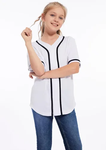 Miniatura 2 de ACEFAST INC Camiseta de béisbol para niños, con botones, uniforme de equipo de sóftbol, para niñas, niños, hip hop, sudadera de color sólido