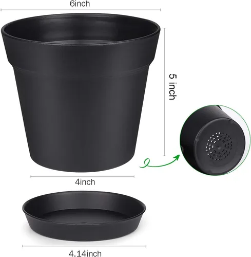 Miniatura 5 de homenote Macetas para plantas, paquete de 15 macetas de plástico de 6 pulgadas con múltiples agujeros de drenaje y bandeja, macetas para todas