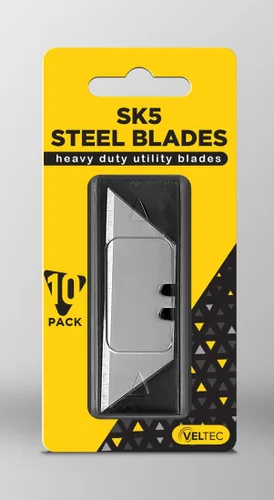 Veltec SK5 Cuchillas de Acero para Cuchillo Utilitario de Servicio Pesado Cortador de Cajas, Cortador de Alfombras, Paquete de 10 con Dispensador