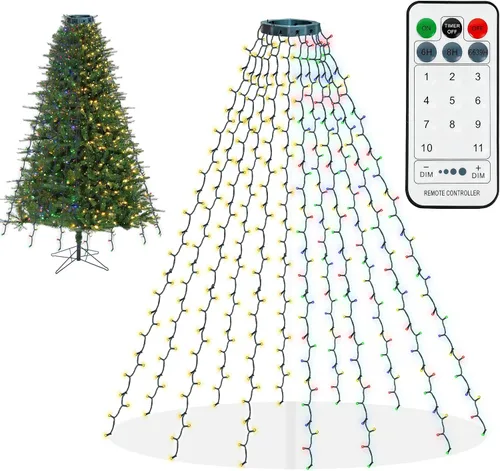 Miniatura 9 de Dazzle Bright - Luces de árbol de Navidad, 448 luces LED en cascada con control remoto y 8 modos de iluminación, 2.5 m X 16 líneas de luces