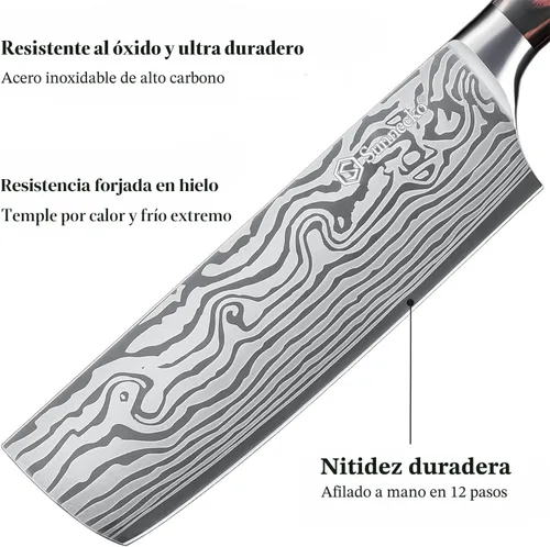 Miniatura 5 de Cuchillo Nakiri Sunnecko de 7 pulgadas, cuchillo de cocina de acero inoxidable de alto carbono, cuchillos de cocina súper afilados con funda y caja