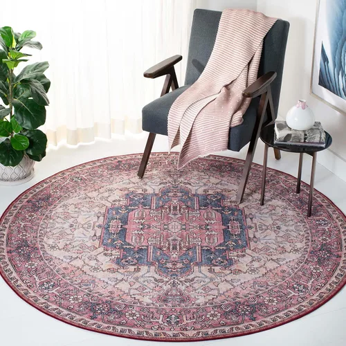 Miniatura 9 de SAFAVIEH Tucson Collection - Alfombra lavable de 2 pies 6 x 8 pies, color beige y rosa, antideslizante, ideal para zonas de alto tráfico en sala