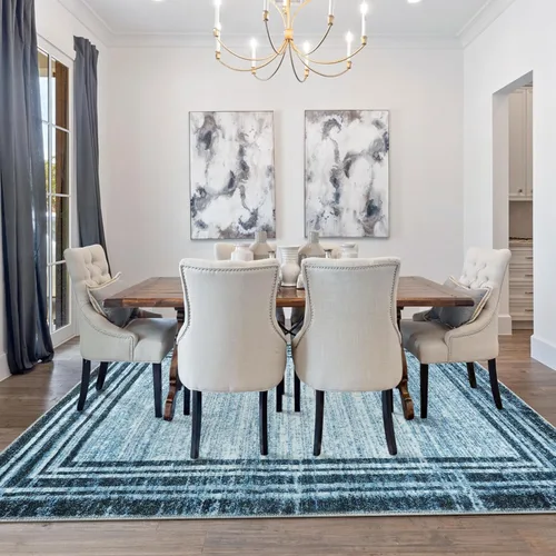 Miniatura 57 de Alfombra de pasillo moderna abstracta Lahome, alfombra lavable turquesa de 2 x 6 pulgadas para entrada, alfombra antideslizante de bajo pelo