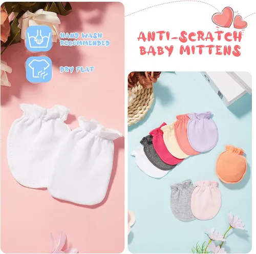 Miniatura 5 de 9 pares de manoplas para recién nacidos, niños y niñas de 0 a 6 meses, guantes de color sólido sin arañazos