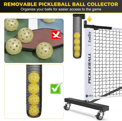Miniatura 4 de Fostoy Pickleball Net with Wheels, Portable 2-in-1 Pickle Ball Net with Ball Collector,22FT Regulation Size & 11FT Half Court Size, Carry Bag