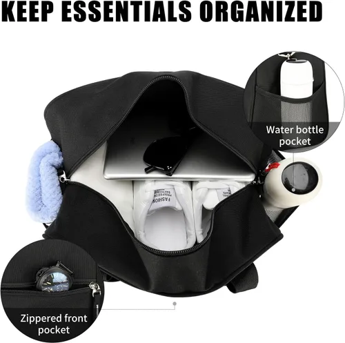Miniatura 4 de SeaRock Bolsa de gimnasio pequeña de 14 pulgadas para mujeres y hombres, mini bolsa de lona para fines de semana y noche con compartimento