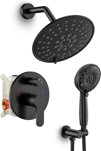 SR SUN RISE Grifo de ducha – Sistema de cabezal de ducha multifuncional de alta presión de 8 pulgadas con accesorios de cabezal de ducha de mano –