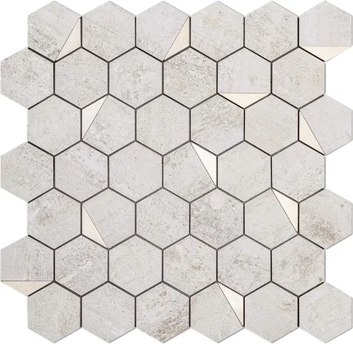 Miniatura 15 de DICOFUN 1 lámina de loseta adhesiva en muro de mármol gris largo octogonal, azulejos adhesivos de piedra falsa de PVC con metal plateado para pegar