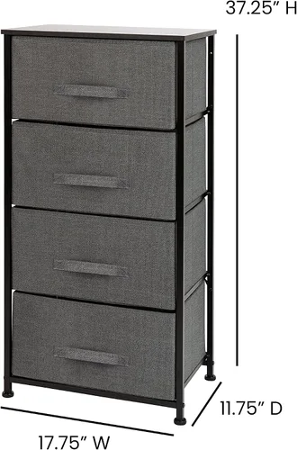 Miniatura 3 de Flash Furniture Harris - Cómoda de almacenamiento de 4 cajones, marco de hierro fundido negro y parte superior de madera, 4 cajones de tela gris