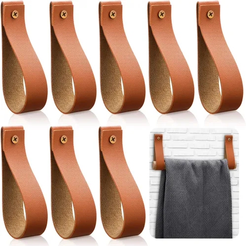 Reginary 8 correas de cuero para colgar en la pared, soportes de cuero para cortinero, ganchos para toallas para baño, cocina (amarillo)