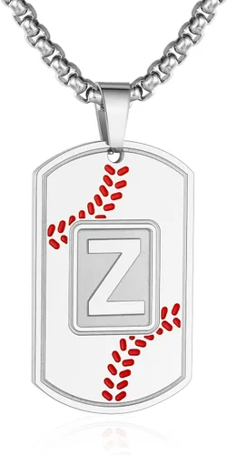 Miniatura 32 de A-Z Collar con etiqueta de perro para hombre, dije de béisbol, cadena de acero inoxidable de 22 + 2 pulgadas, regalo de joyería personalizado